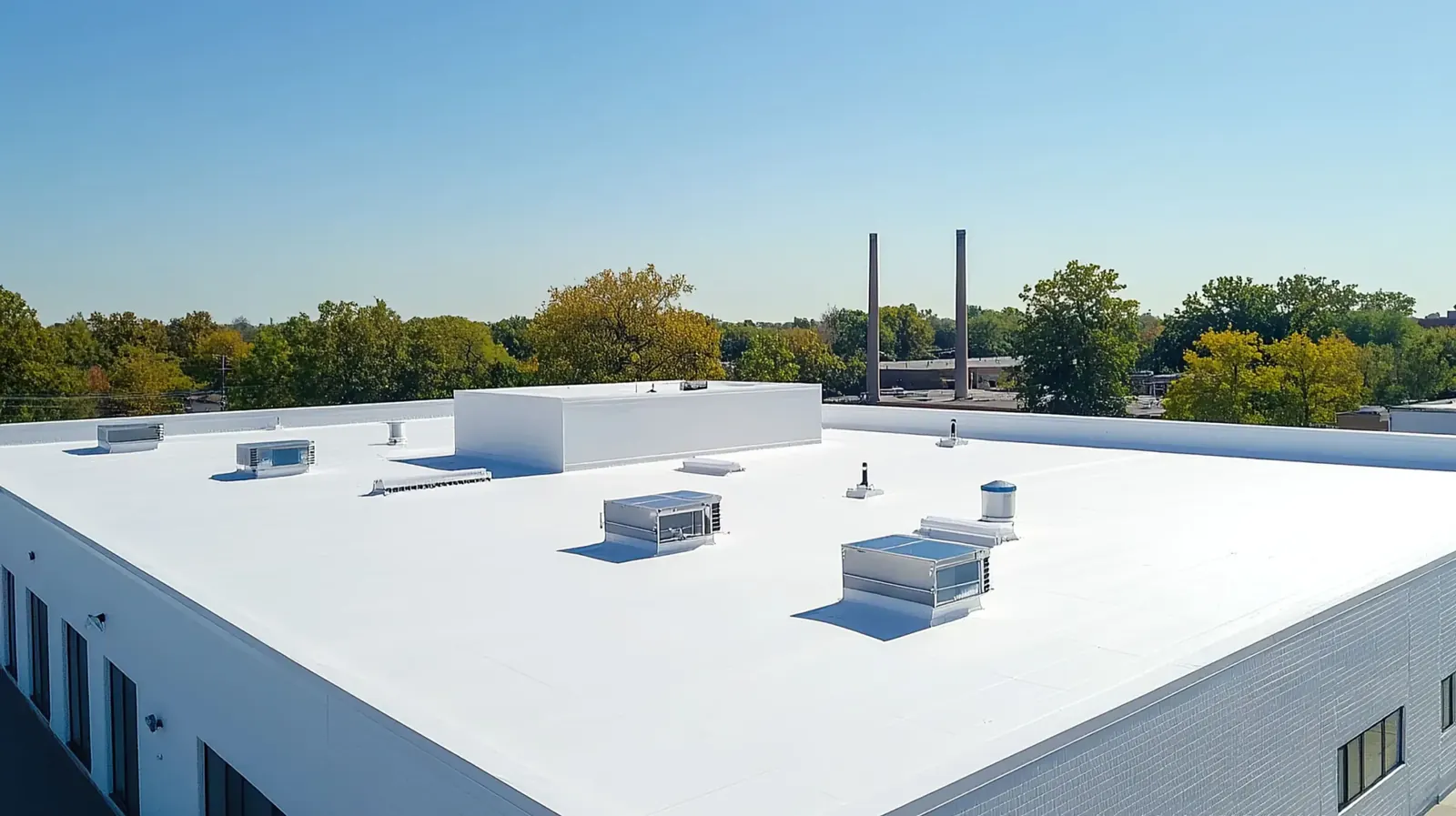 Flat commercial roof on a large commercial building